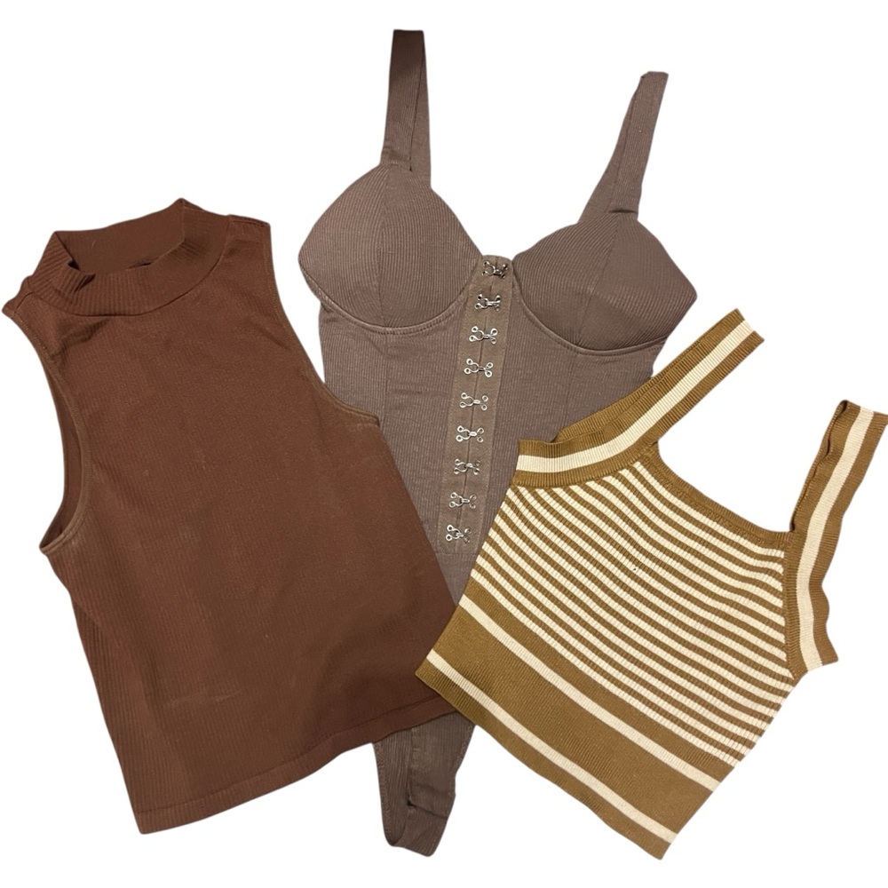 Neutral Brown Bundle | Bodysuit, Crop Top & Tank